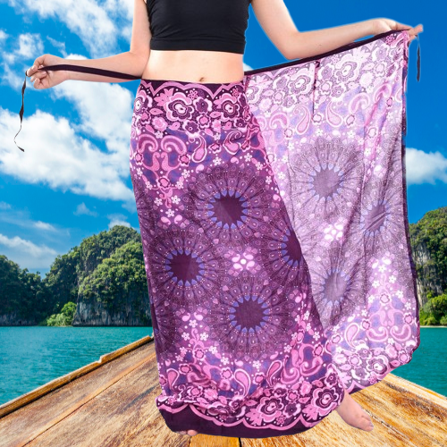Bohotusk Purple Ink Splash Sarong, super soft fabric with vibrant purple ink splash design, measuring 150cm x 110cm, featuring a tie waist.